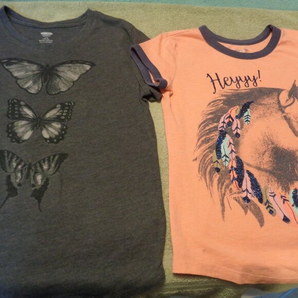 NATURE GIRLS TEESHIRTS HORSE FEATHERS & BUTTERFLYS GIRLS 10/12 PLUS 7/8 - Picture 1 of 8